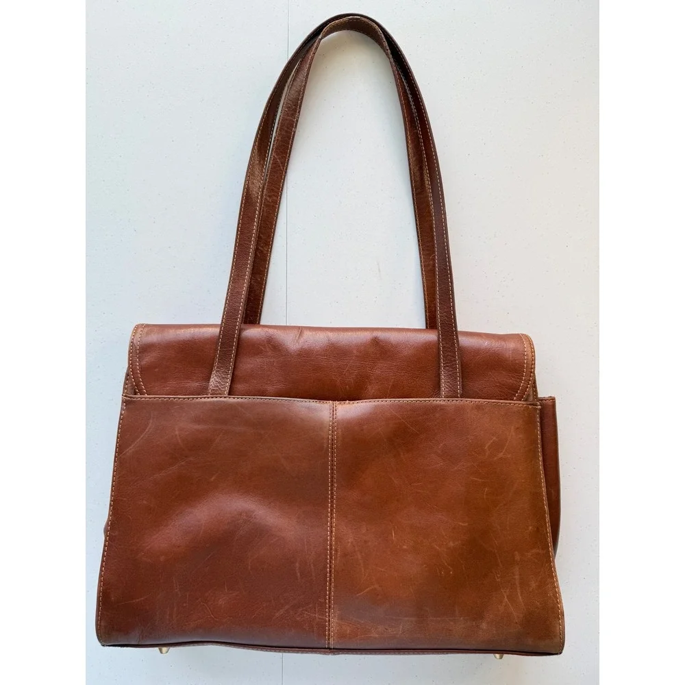 Gianni Bernini Brown Leather Multi-Compartment Shoulder Handbag Business Work